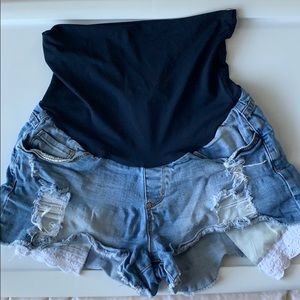 Maternity distressed blue jean shorts